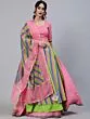Pink & Green Gold Leheriya Printed Layered Lehenga Choli With Dupatta Set
