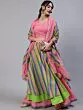 Pink & Green Gold Leheriya Printed Layered Lehenga Choli With Dupatta Set