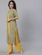 Green & Yellow Printed Straight Kurta & Palazzo With Dupatta Set