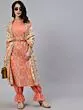 Peach & Yellow Floral Printed Straight Kurta & Balloo Pant With Dupatta Set