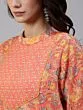 Peach & Yellow Floral Printed Straight Kurta & Balloo Pant With Dupatta Set
