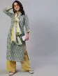 Light Green & Yellow Printed Straight Kurta & Palazzo With Dupatta Set