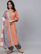 Orange & Grey Printed Straight Kurta & Balloon Palazzo With Dupatta Set