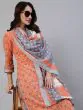 Orange & Grey Printed Straight Kurta & Balloon Palazzo With Dupatta Set