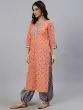 Orange & Grey Printed Straight Kurta & Balloon Palazzo With Dupatta Set