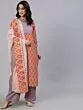 Orange & Grey Printed Straight Kurta & Palazzo With Dupatta Set