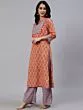Orange & Grey Printed Straight Kurta & Palazzo With Dupatta Set
