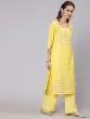 Yellow & Red Placement Printed Kurta & Palazzo With Dupatta Set