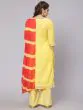 Yellow & Red Placement Printed Kurta & Palazzo With Dupatta Set