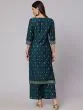 Teal Blue Gold Placement Printed Straight Kurta With Palazzo Set