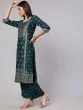 Teal Blue Gold Placement Printed Straight Kurta With Palazzo Set