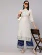 Cream & Blue Gold Placement Printed Straight Kurta With Palazzo Set