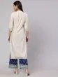 Cream & Blue Gold Placement Printed Straight Kurta With Palazzo Set