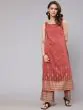 Rust Red Placement Printed Straight Kurta With Palazzo Set