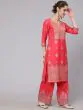 Red Placement Printed Straight Kurta & Palazzo With Dupatta Set