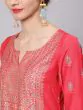 Red Placement Printed Straight Kurta & Palazzo With Dupatta Set