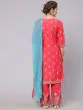 Red Placement Printed Straight Kurta & Palazzo With Dupatta Set