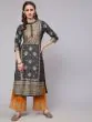 Grey & Mustard Placement Printed Straight Kurta With Palazzo Set