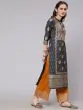 Grey & Mustard Placement Printed Straight Kurta With Palazzo Set