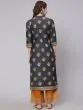 Grey & Mustard Placement Printed Straight Kurta With Palazzo Set