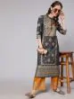 Grey & Mustard Placement Printed Straight Kurta With Palazzo Set