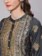 Grey & Mustard Placement Printed Straight Kurta With Palazzo Set