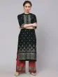 Dark Green & Rust Placement Printed Straight Kurta With Palazzo Set