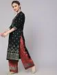 Dark Green & Rust Placement Printed Straight Kurta With Palazzo Set