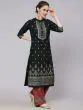 Dark Green & Rust Placement Printed Straight Kurta With Palazzo Set