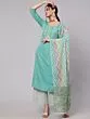 Green & White Printed Kurta & Palazzo With Dupatta Set