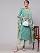 Green & White Printed Kurta & Palazzo With Dupatta Set