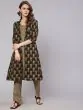 Olive & Grey Printed Kurta & Pant With Jacket Set
