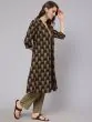 Olive & Grey Printed Kurta & Pant With Jacket Set