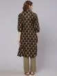 Olive & Grey Printed Kurta & Pant With Jacket Set