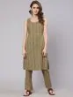 Olive & Grey Printed Kurta & Pant With Jacket Set