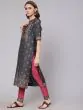 Grey & Pink Placement Printed Kurta With Pant Set