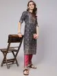 Grey & Pink Placement Printed Kurta With Pant Set