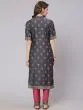 Grey & Pink Placement Printed Kurta With Pant Set