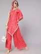 Red Bandhani Printed Asymmetrical Kurta With Palazzo Set