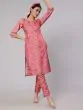 Pink Floral Printed Straight Kurta With Pant Set