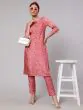 Pink Floral Printed Straight Kurta With Pant Set