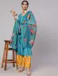 Blue & Mustard Printed Kurta & Palazzo With Dupatta Set