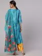Blue & Mustard Printed Kurta & Palazzo With Dupatta Set