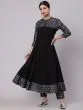 Black Sliver Printed Anarkali & Pant With Koti Set