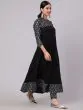 Black Sliver Printed Anarkali & Pant With Koti Set