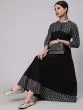 Black Sliver Printed Anarkali & Pant With Koti Set