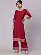Magenta Solid Straight Kurta & Palazzo Set With Printed Border Details