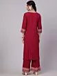 Magenta Solid Straight Kurta & Palazzo Set With Printed Border Details