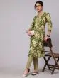 Green & Creem Floral Printed Straight Kurta With Pant Set