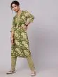 Green & Creem Floral Printed Straight Kurta With Pant Set